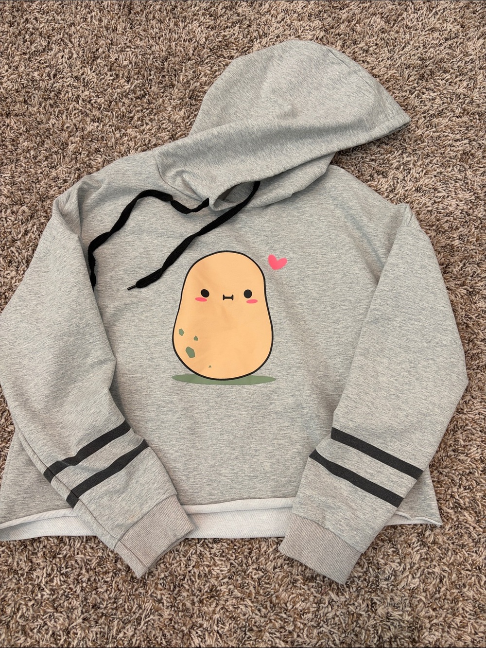 Kids' Gray Hoodie with Cute Potato Graphic